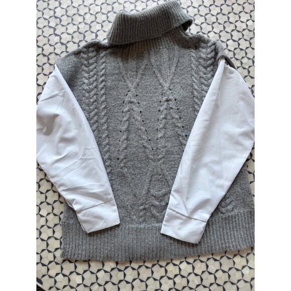 Staccato Gray Cable Knit Sweater W/ White Buttoned Sleeves M - Picture 1 of 9